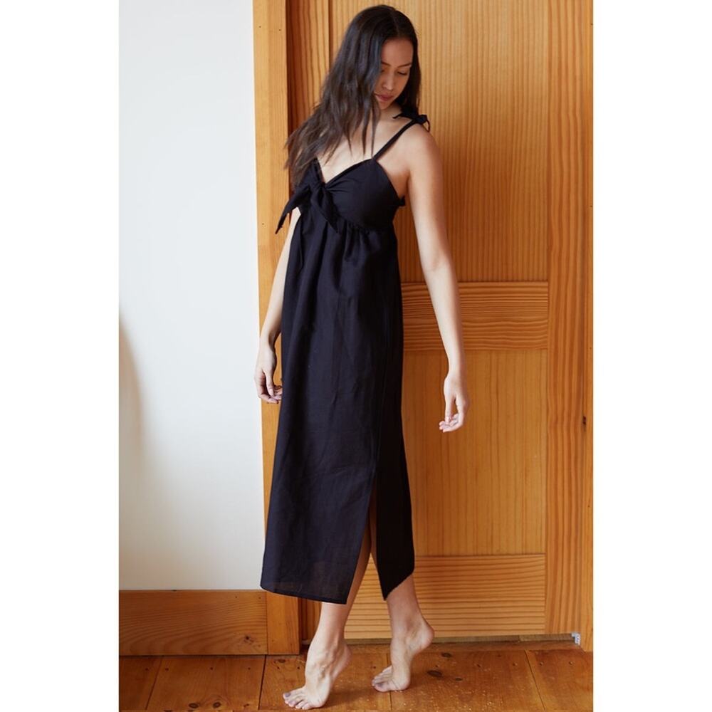 EMERSON FRY INDIA COLLECTION BLACK CAYMAN DRESS midi length organic linen sz XS - Picture 2 of 11